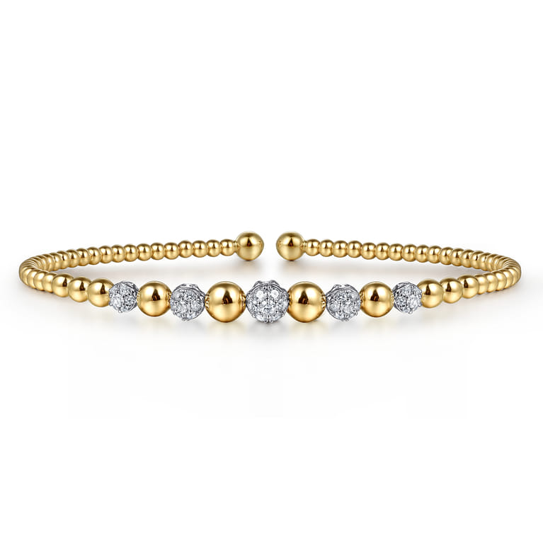 14K Yellow-White Gold Bujukan Diamond Stations Bangle - 0.33 ct - Shot 1