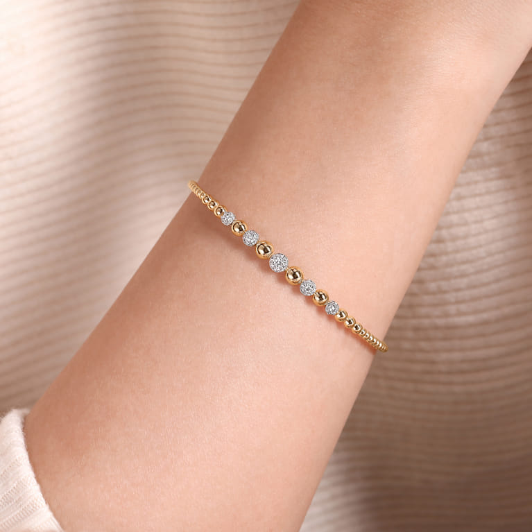 14K Yellow-White Gold Bujukan Diamond Stations Bangle - 0.33 ct - Shot 4