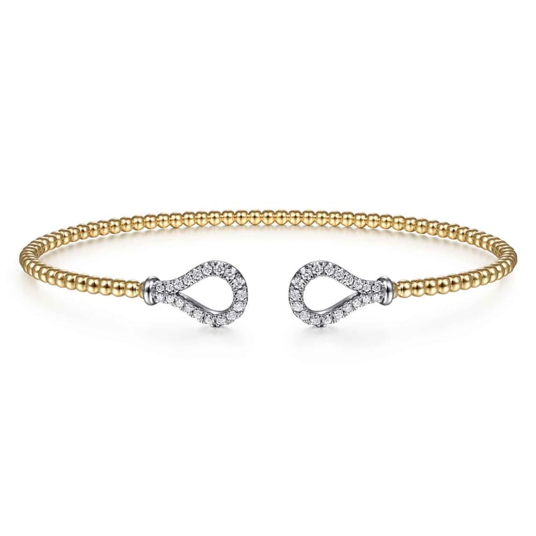 14K Yellow-White Gold Bujukan Diamond Teardrops Bangle - 0.25 ct - Shot 1