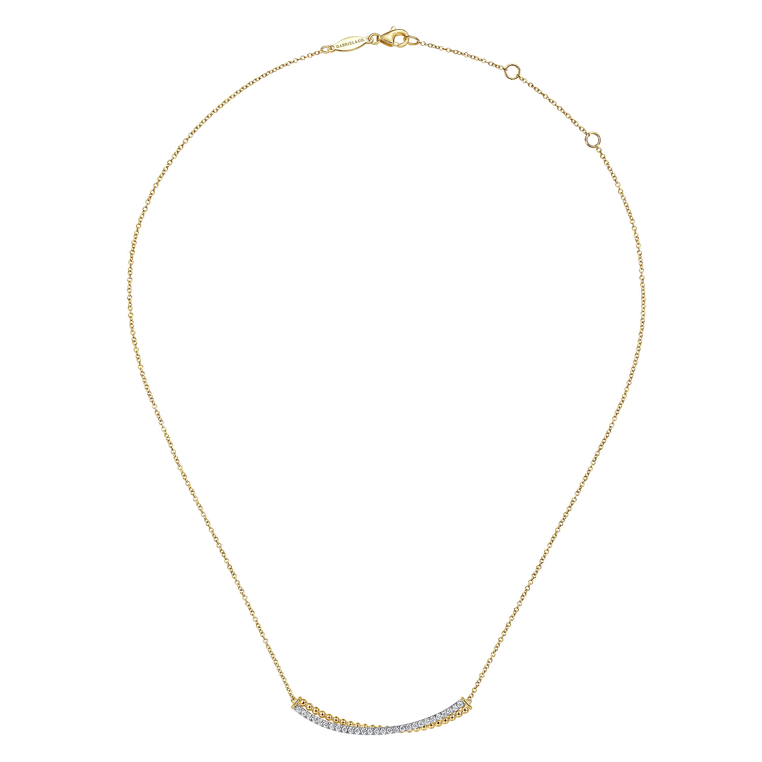 14K Yellow-White Gold Bujukan and Diamond Curved Bar Necklace
