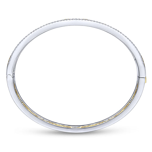 14K Yellow-White Gold Chain Link Bangle with Diamond Frame - 0.8 ct - Shot 3
