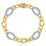 14K Yellow-White Gold Chain Link Bracelet with Diamond Pave Oval Link Stations - 1.75 ct
