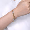 14K Yellow-White Gold Chain Link Bracelet with Diamond Pave Oval Link Stations - 1.75 ct