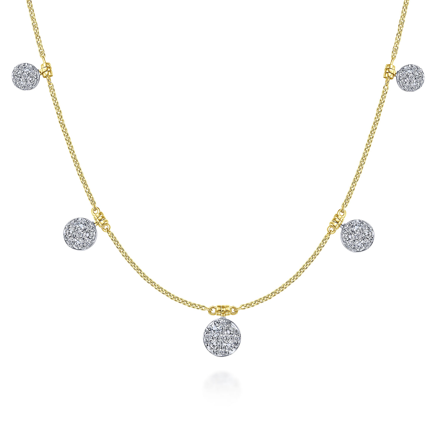 14K Yellow-White Gold Chain Necklace with Pave Diamond Disc Drops