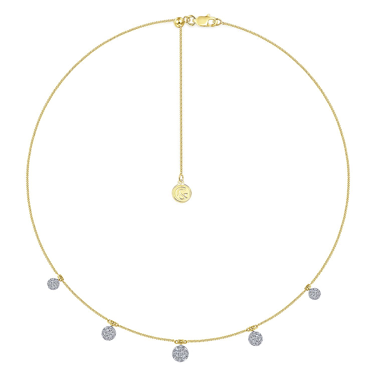 14K Yellow-White Gold Chain Necklace with Pave Diamond Disc Drops
