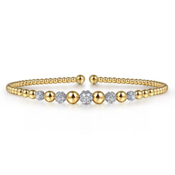 14K Yellow-White Gold Diamond Cuff Bangle Bracelet-Bujukan