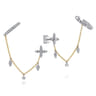 14K Yellow-White Gold Diamond Ear Cuffs and Quatrefoil Chain Earrings with Drops - 0.45 ct