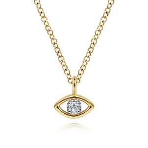 14K Yellow-White Gold Diamond Evil Eye Pendant Necklace