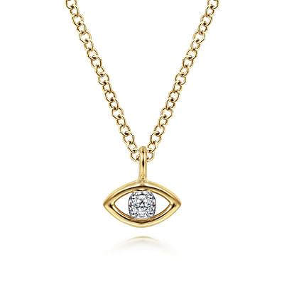 14K Yellow-White Gold Diamond Evil Eye Pendant Necklace