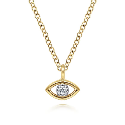14K Yellow-White Gold Diamond Evil Eye Pendant Necklace