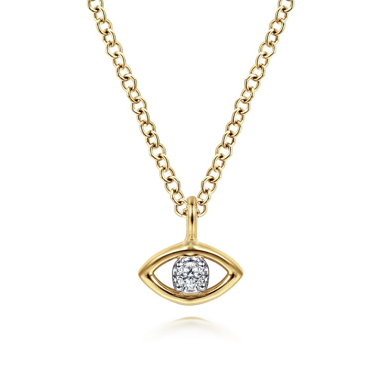 14K Yellow-White Gold Diamond Evil Eye Pendant Necklace - 0.03 ct - Shot 1