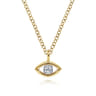 14K Yellow-White Gold Diamond Evil Eye Pendant Necklace - 0.03 ct