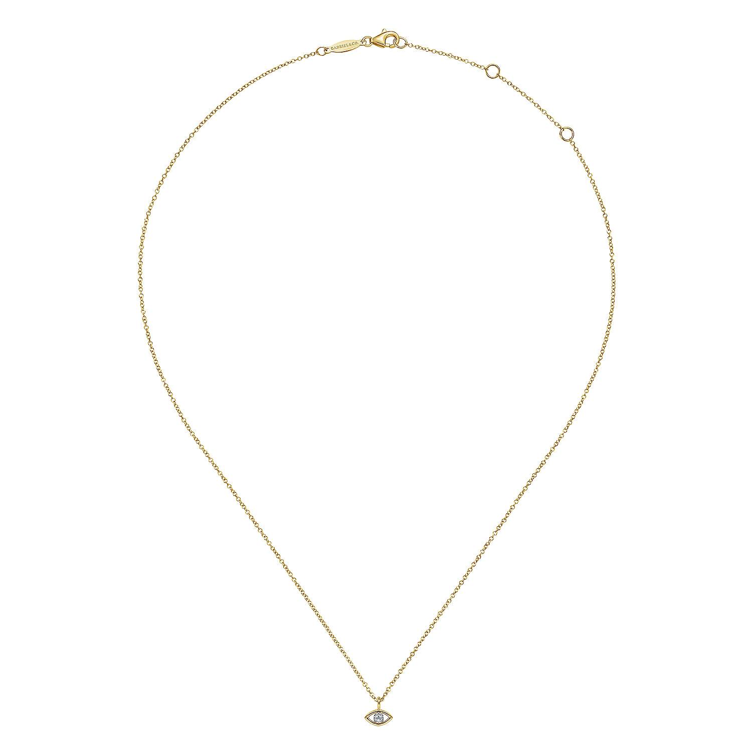 14K Yellow-White Gold Diamond Evil Eye Pendant Necklace