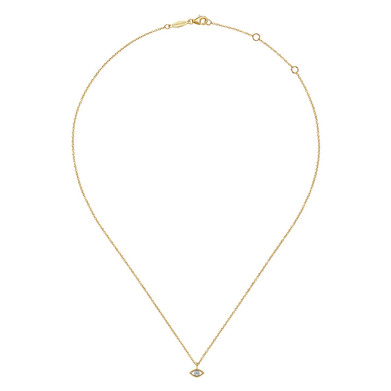 14K Yellow-White Gold Diamond Evil Eye Pendant Necklace - 0.03 ct - Shot 2