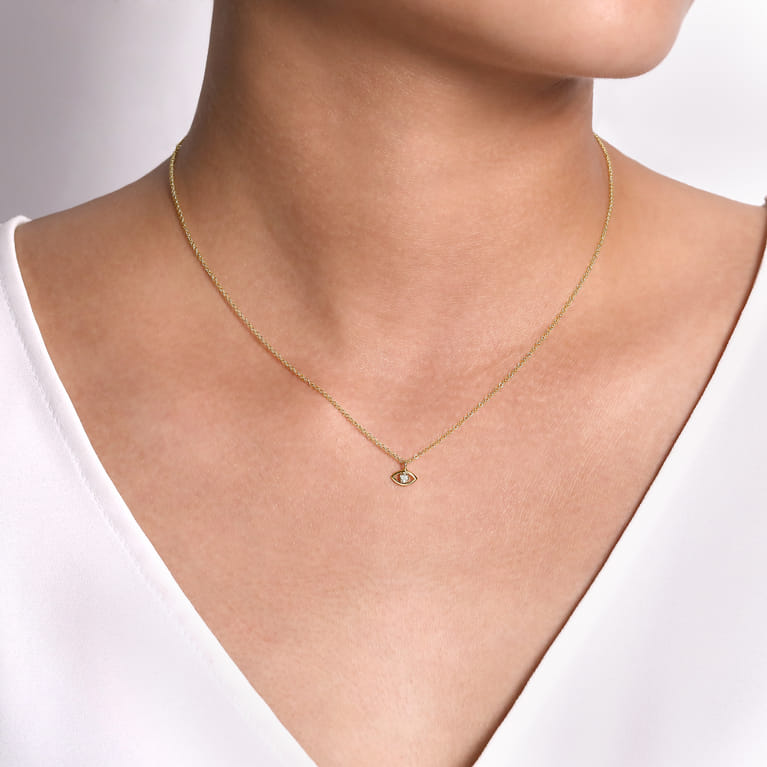 14K Yellow-White Gold Diamond Evil Eye Pendant Necklace - 0.03 ct - Shot 3