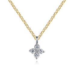 14K Yellow  White Gold Diamond Flower Pendant Necklace