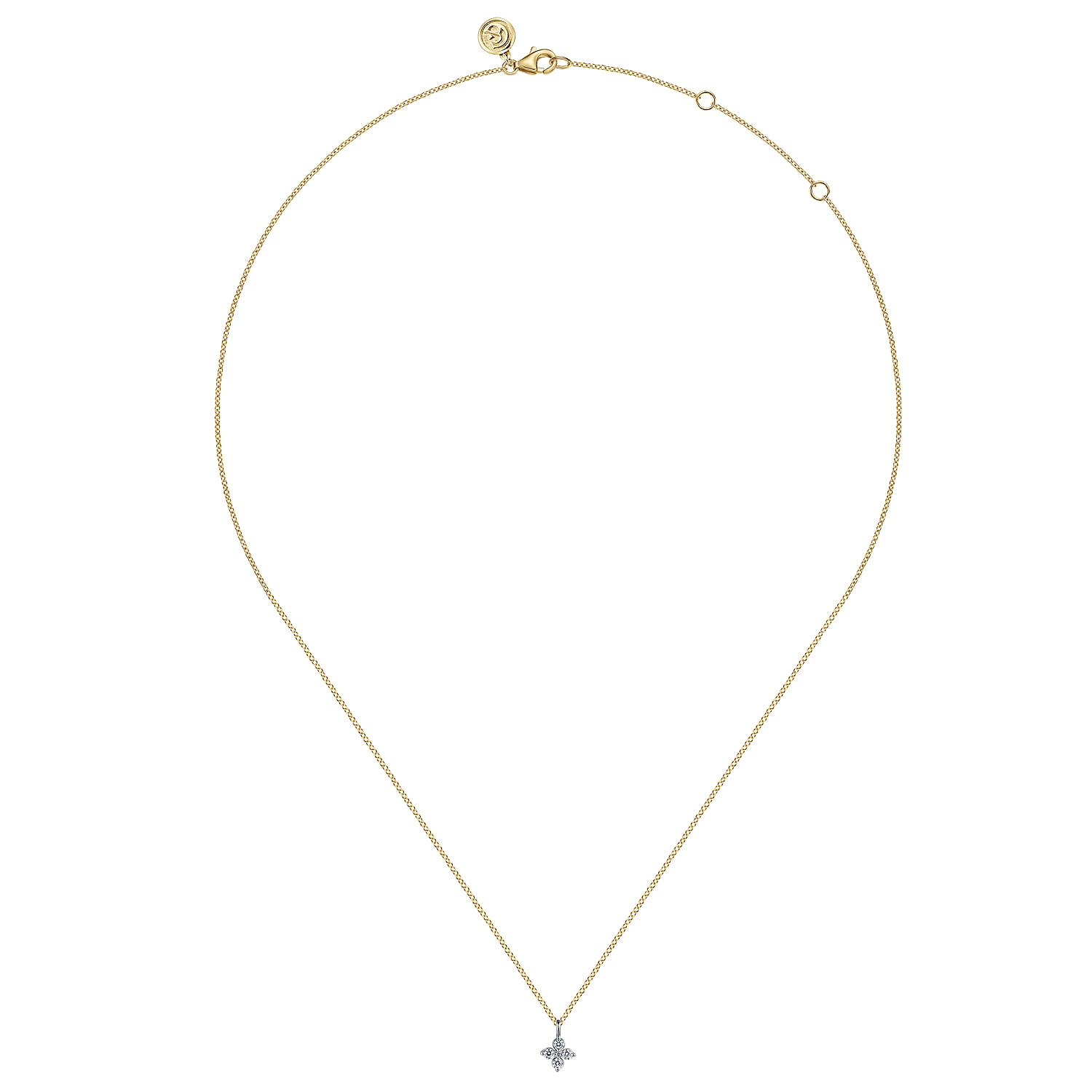 14K Yellow  White Gold Diamond Flower Pendant Necklace - 0.09 ct - Shot 2