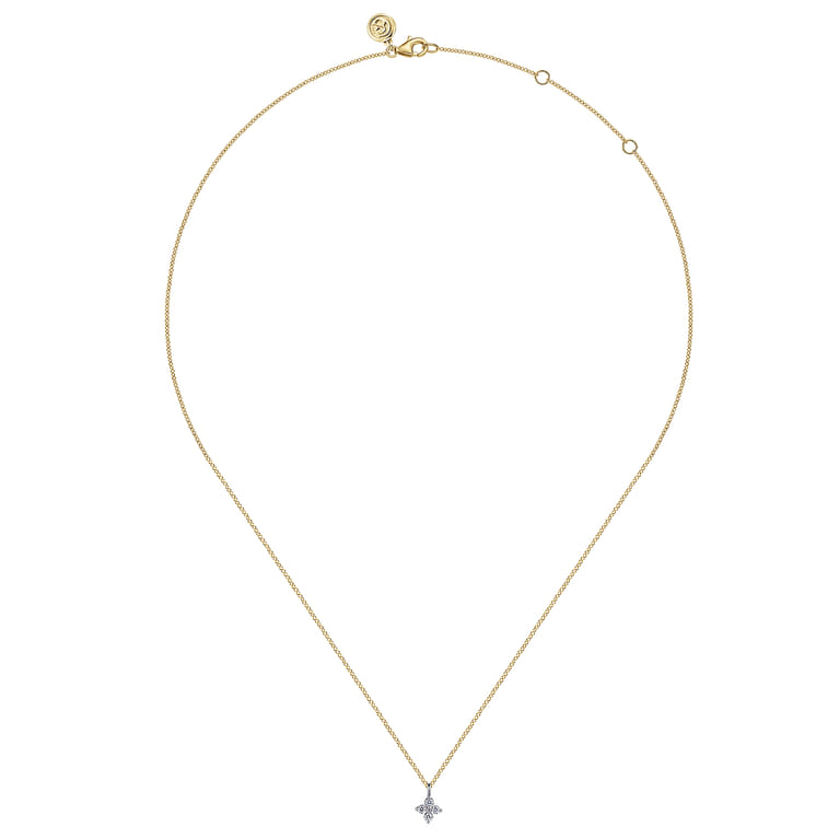 14K Yellow  White Gold Diamond Flower Pendant Necklace - 0.09 ct - Shot 2