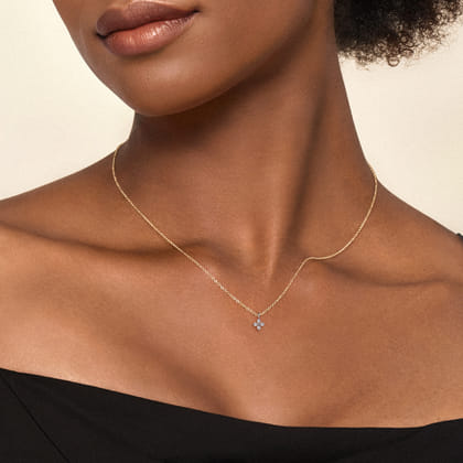 14K Yellow  White Gold Diamond Flower Pendant Necklace