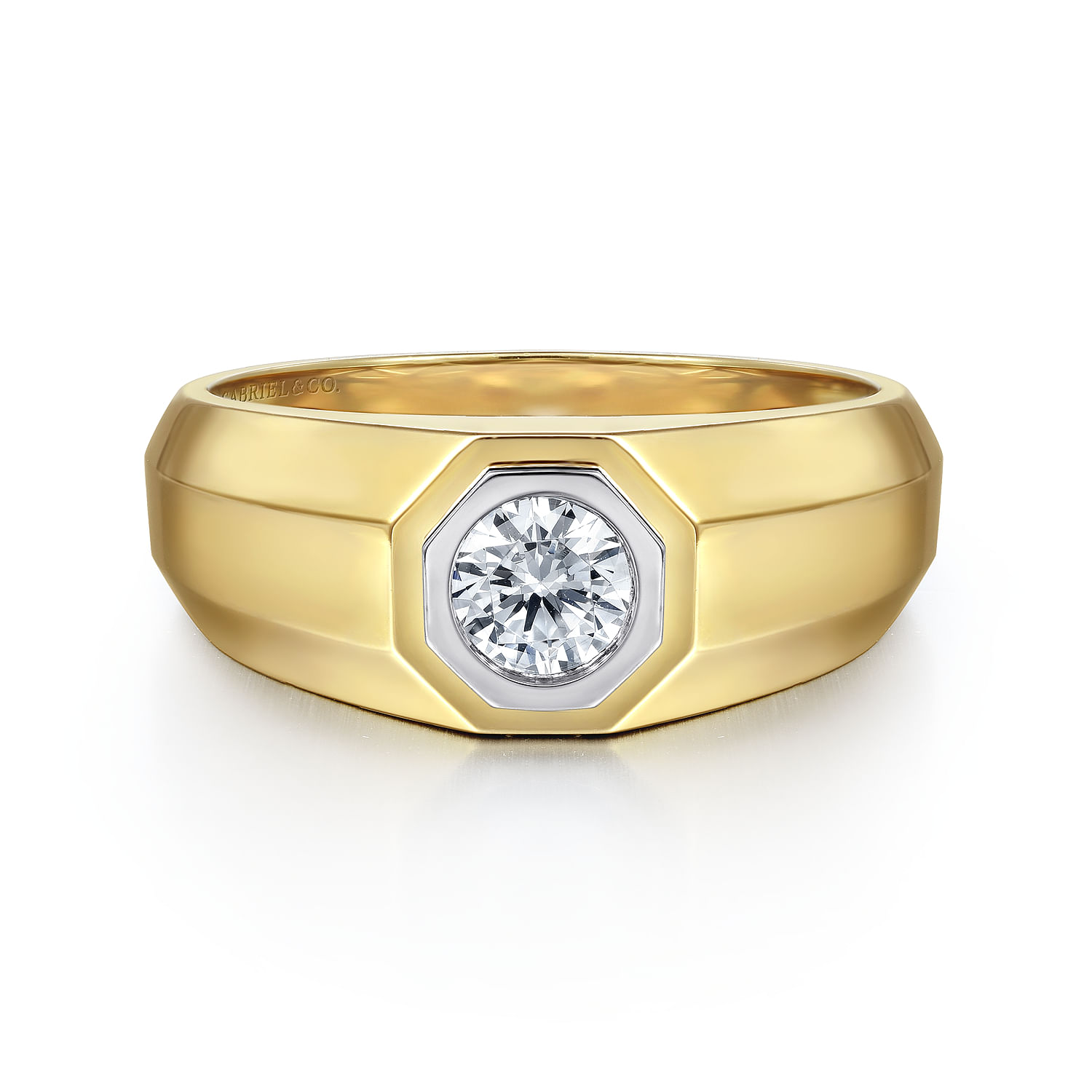 14K Yellow-White Gold Diamond Mens Engagement Ring in High Polish Finish