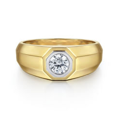 14K Yellow-White Gold Diamond Mens Engagement Ring in High Polish Finish