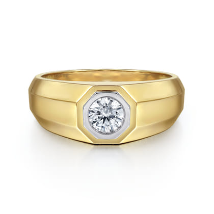 14K Yellow-White Gold Diamond Mens Engagement Ring in High Polish Finish