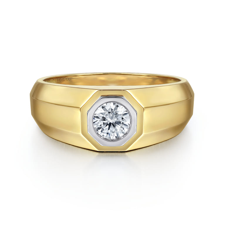 14K Yellow-White Gold Diamond Mens Engagement Ring in High Polish Finish - 0.48 ct - Shot 1