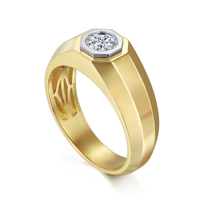 14K Yellow-White Gold Diamond Mens Engagement Ring in High Polish Finish