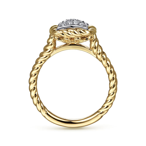 14K Yellow-White Gold Diamond Pave Ring with Twisted Rope - 0.17 ct - Shot 2