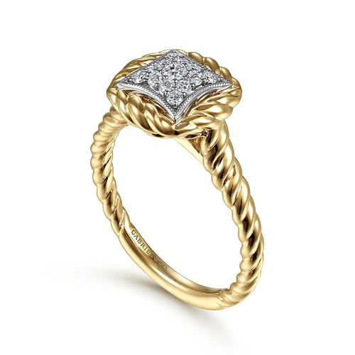 14K Yellow-White Gold Diamond Pave Ring with Twisted Rope - 0.17 ct - Shot 3