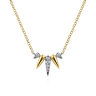 14K Yellow-White Gold Diamond Pave Spike Fan Bar Necklace