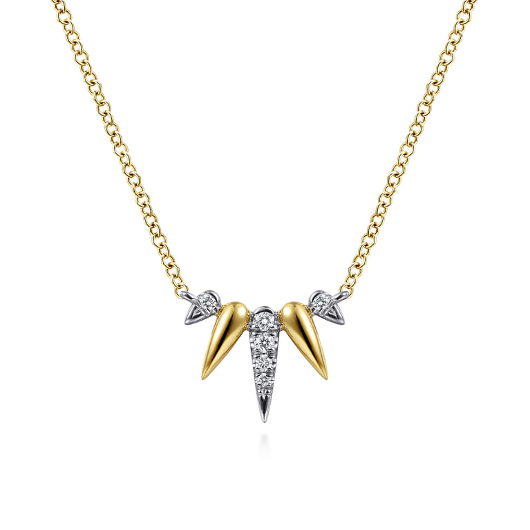 14K Yellow-White Gold Diamond Pave Spike Fan Bar Necklace - 0.05 ct - Shot 1
