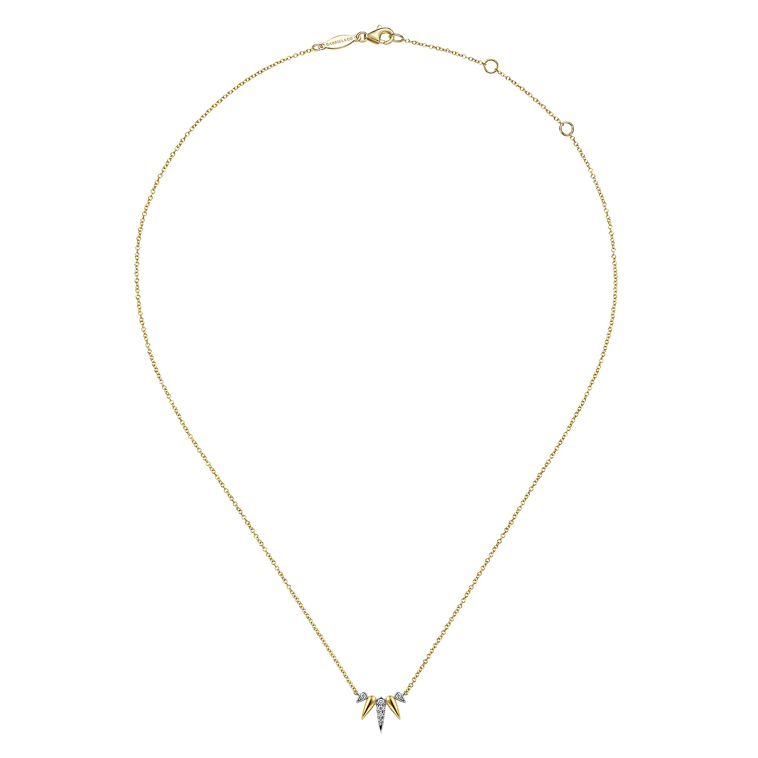 14K Yellow-White Gold Diamond Pave Spike Fan Bar Necklace