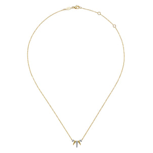 14K Yellow-White Gold Diamond Pave Spike Fan Bar Necklace