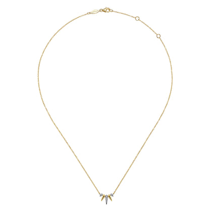 14K Yellow-White Gold Diamond Pave Spike Fan Bar Necklace