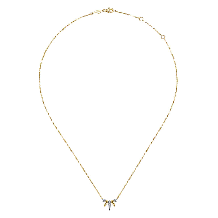 14K Yellow-White Gold Diamond Pave Spike Fan Bar Necklace - 0.05 ct - Shot 2