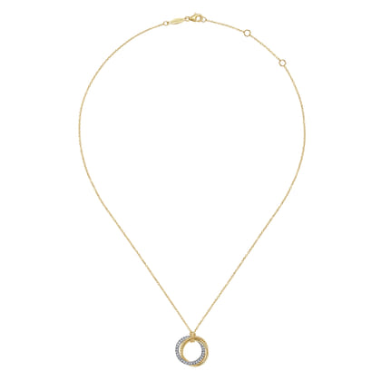 14K Yellow-White Gold Diamond Pave and Twisted Rope Interlocking Circles Necklace