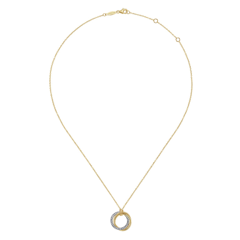 14K Yellow-White Gold Diamond Pave and Twisted Rope Interlocking Circles Necklace - 0.25 ct - Shot 2