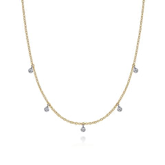14K Yellow-White Gold Diamond Stations Droplet Necklace