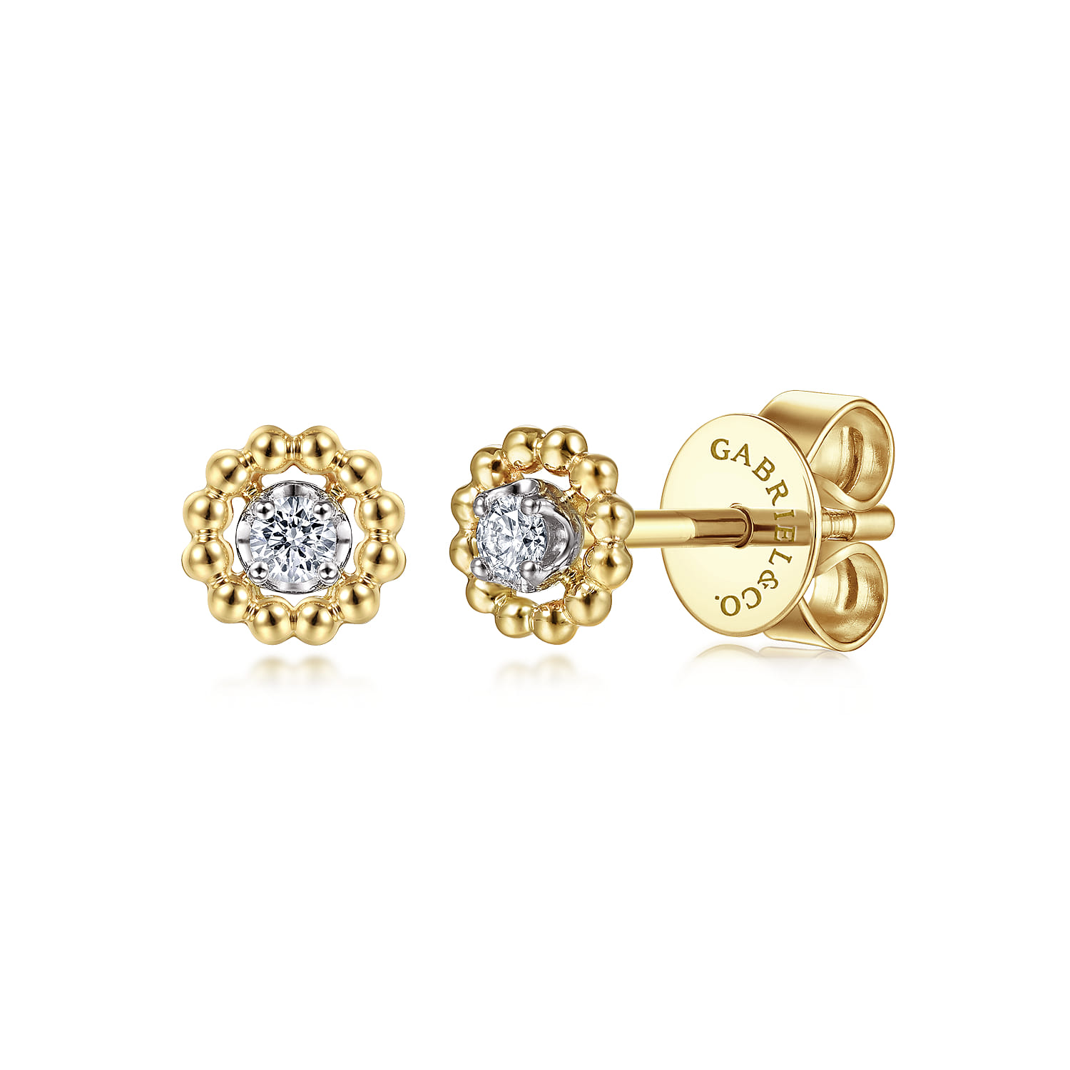 14K Yellow-White Gold Diamond Stud Earrings-Bujukan - 0.06 ct - Shot 1