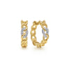 14K Yellow-White Gold Diamond and Twisted Rope Link Classic Hoop Earrings - 0.1 ct