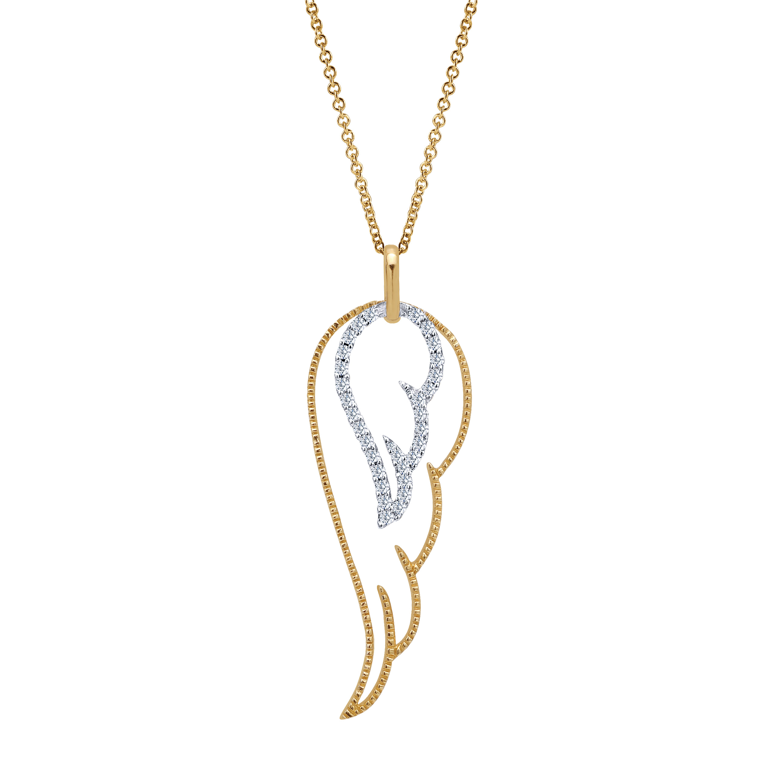 14K Yellow-White Gold Double Wing Diamond Pendant Necklace - Shot 1
