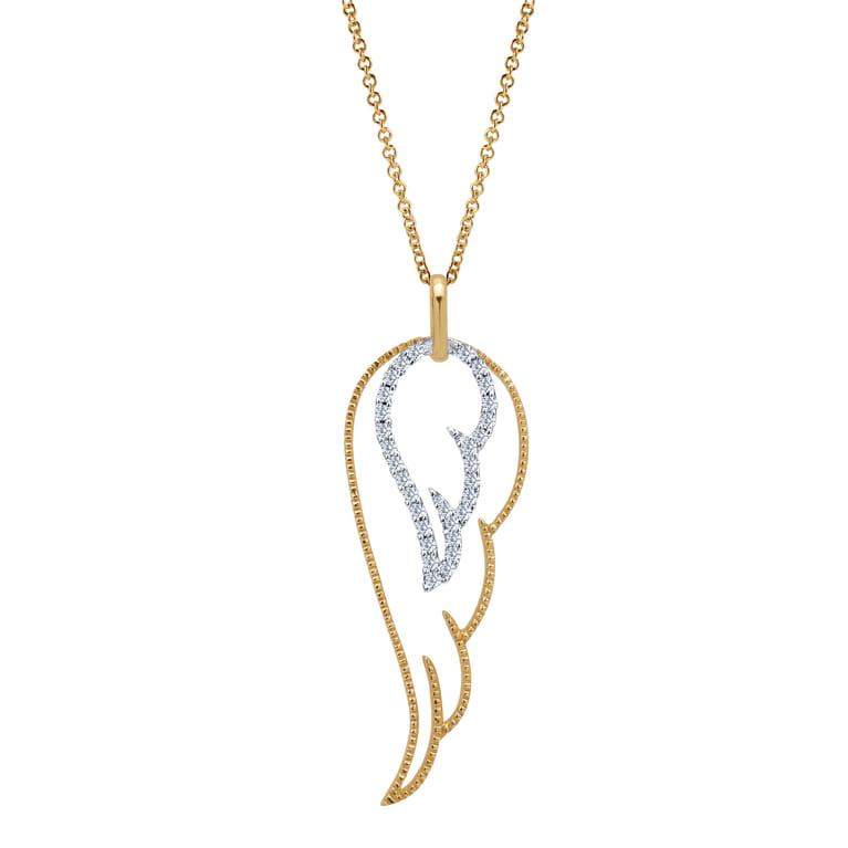 14K Yellow-White Gold Double Wing Diamond Pendant Necklace - Shot 1