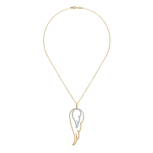 14K Yellow-White Gold Double Wing Diamond Pendant Necklace