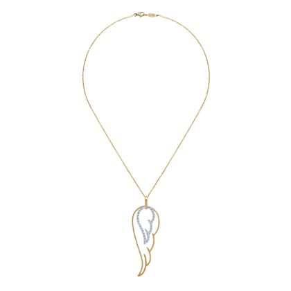 14K Yellow-White Gold Double Wing Diamond Pendant Necklace