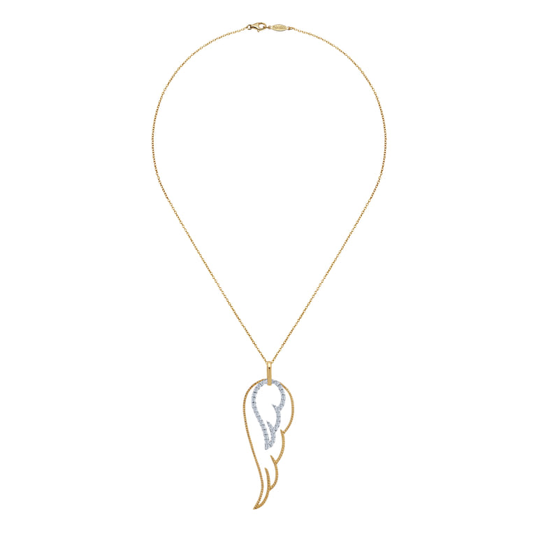 14K Yellow-White Gold Double Wing Diamond Pendant Necklace - Shot 2