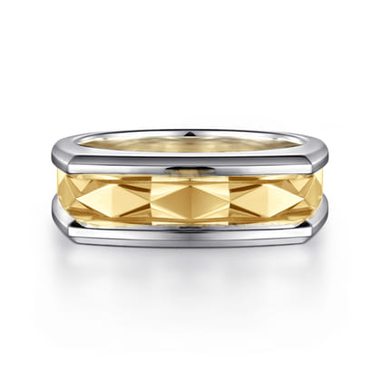 14K Yellow-White Gold Faceted Ring in High Polished Finish