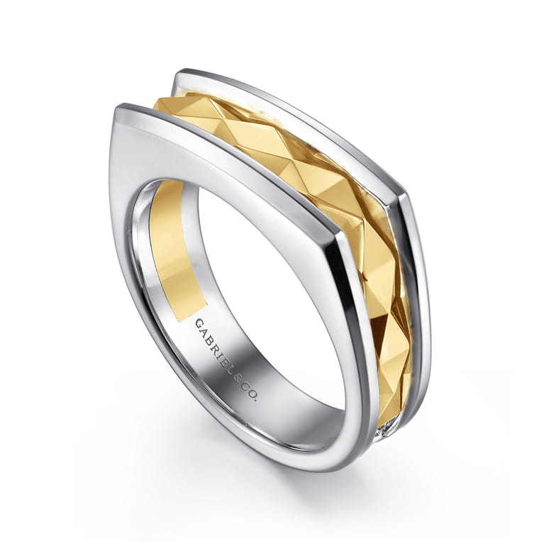 14K Yellow-White Gold Faceted Ring in High Polished Finish - Shot 3