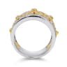 14K Yellow White Gold Floral Openwork Wide Band Diamond Ring - 0.65 ct