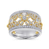14K Yellow White Gold Floral Openwork Wide Band Diamond Ring - 0.65 ct